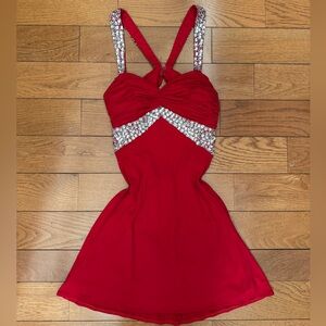 Alyce designs elegant red mini evening dress with gems size  2